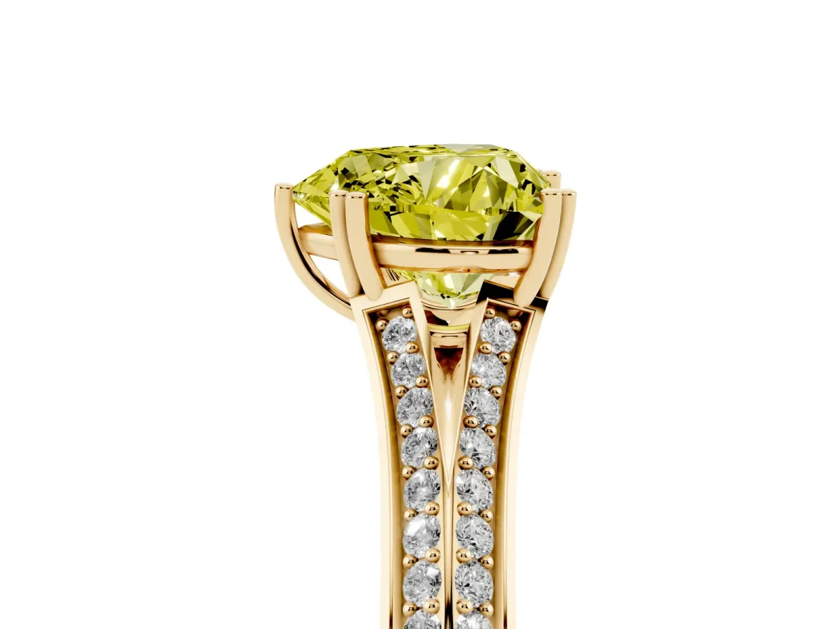 Fancy Yellow Heart Cut Diamond Split Shank Engagement Ring with Pavé Band Yellow gold