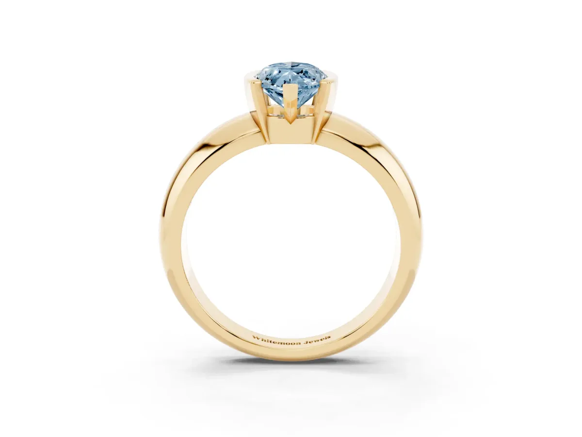 Fancy Blue Marquise Cut Solitaire Tension Set Diamond Ring with Wide Band Yellow gold