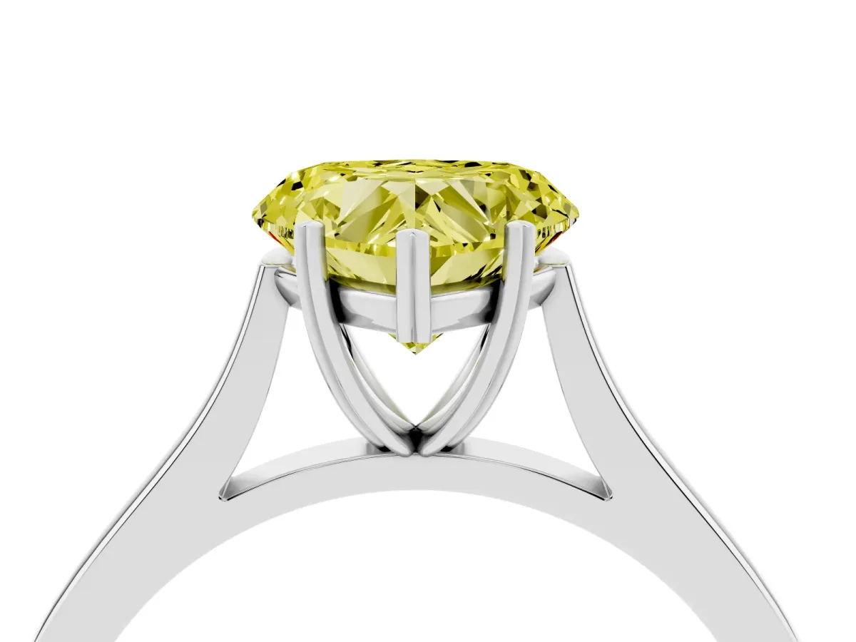 Fancy Yellow Heart Cut Solitaire Heart Prong Engagement Ring with Tapered Band Platinum
