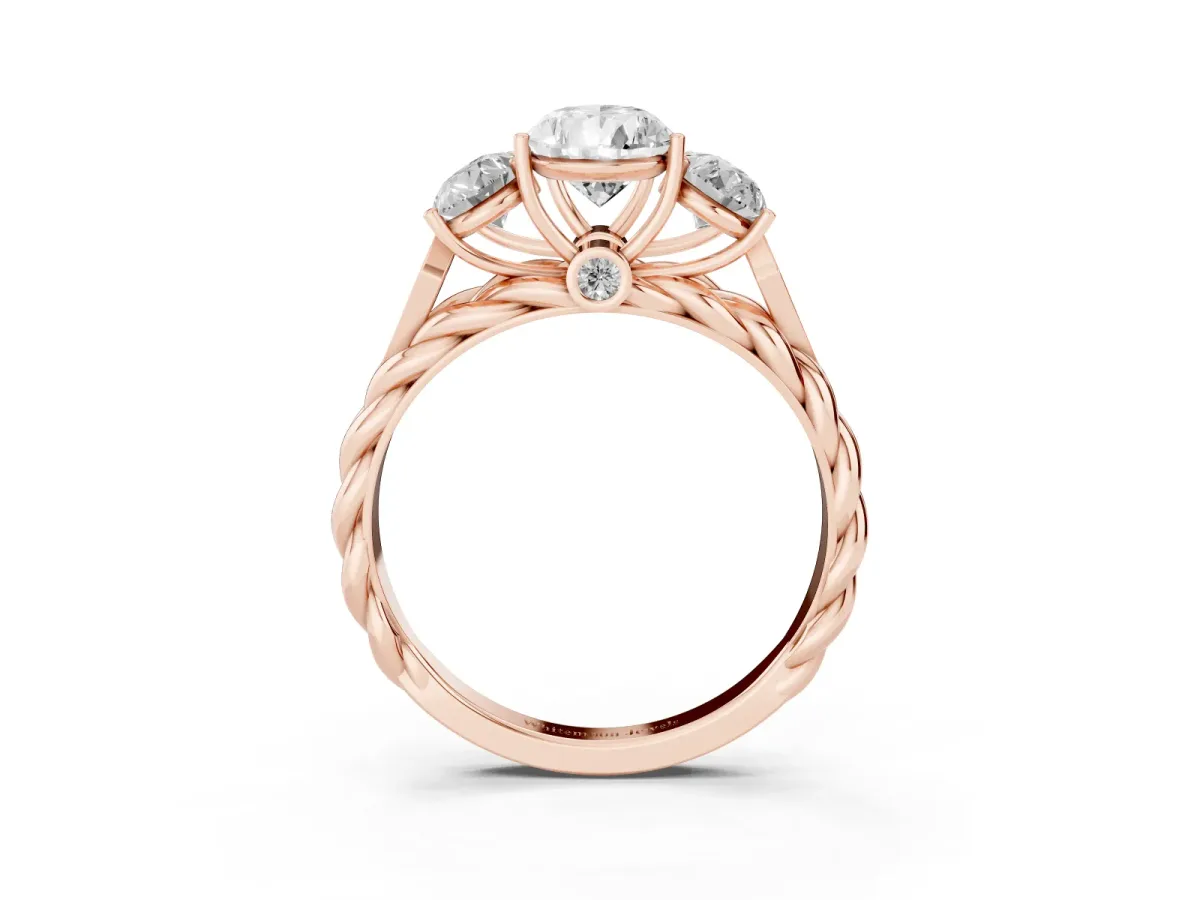 Three-Stone Pear Cut Diamond Braided Band Ring with Four-Prong Setting Rose gold