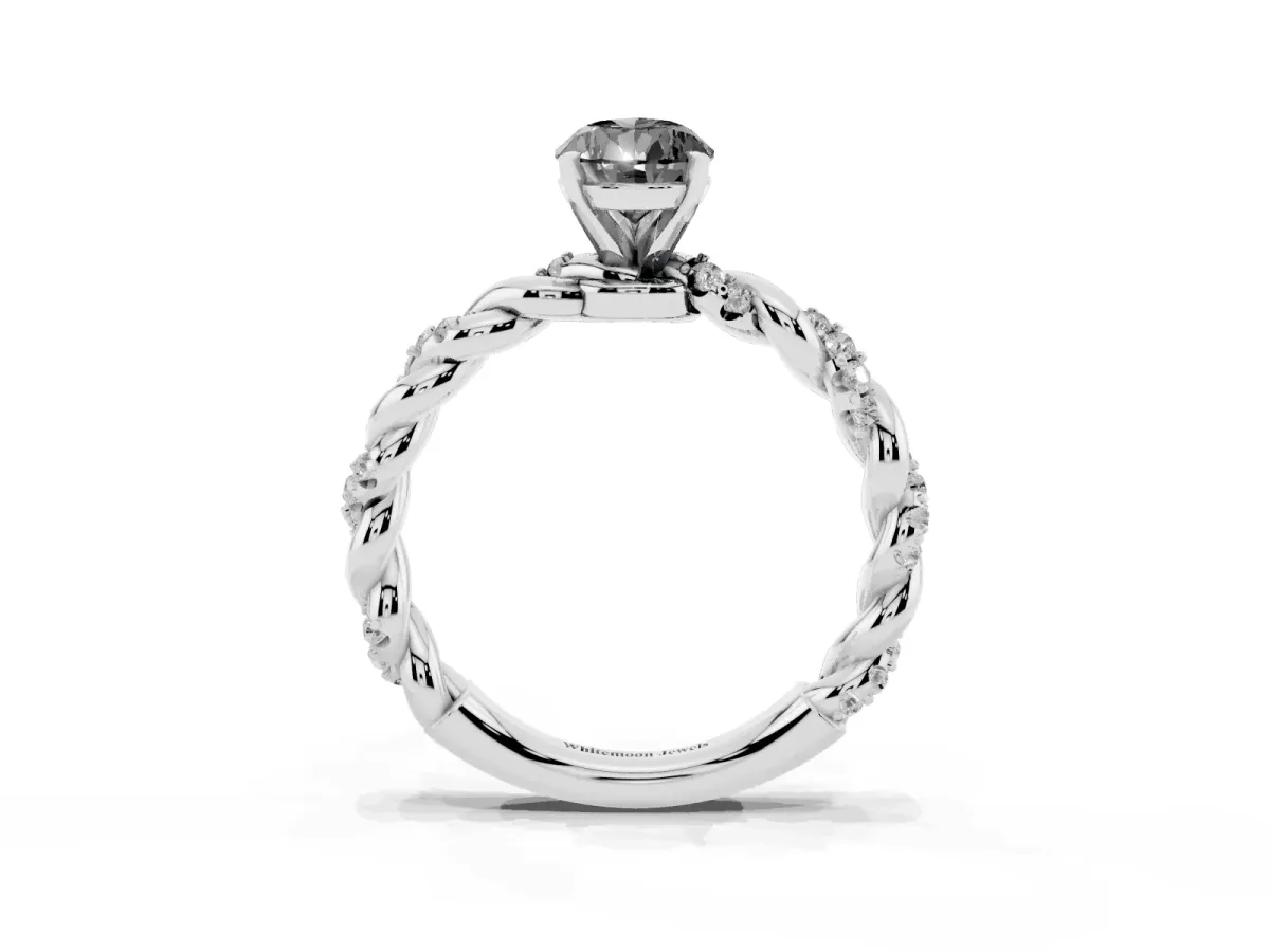Fancy Black Pear Cut Diamond Solitaire Ring with Twisted Band and Pavé Accents Silver