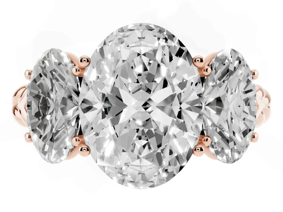 Three-Stone Oval Cut Diamond Braided Band Ring with Four-Prong Setting Rose gold