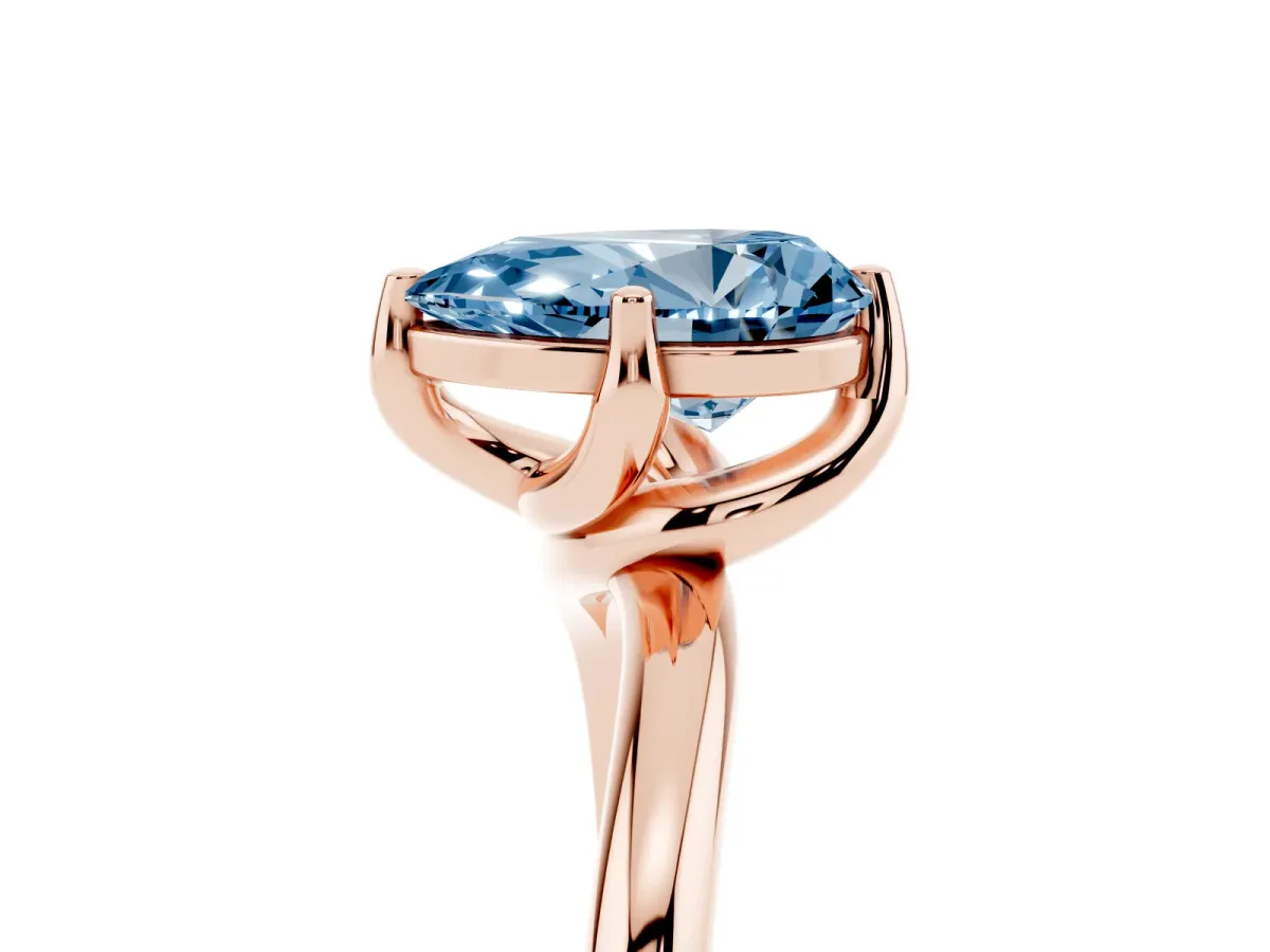 Fancy Blue Pear Cut Diamond Solitaire Engagement Ring with Four-Prong Setting and Classic Band Rose gold