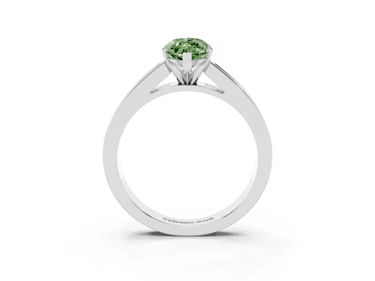 Fancy Green Marquise Cut Solitaire Diamond Ring with Channel-Set Band and Four-Prong Setting White gold