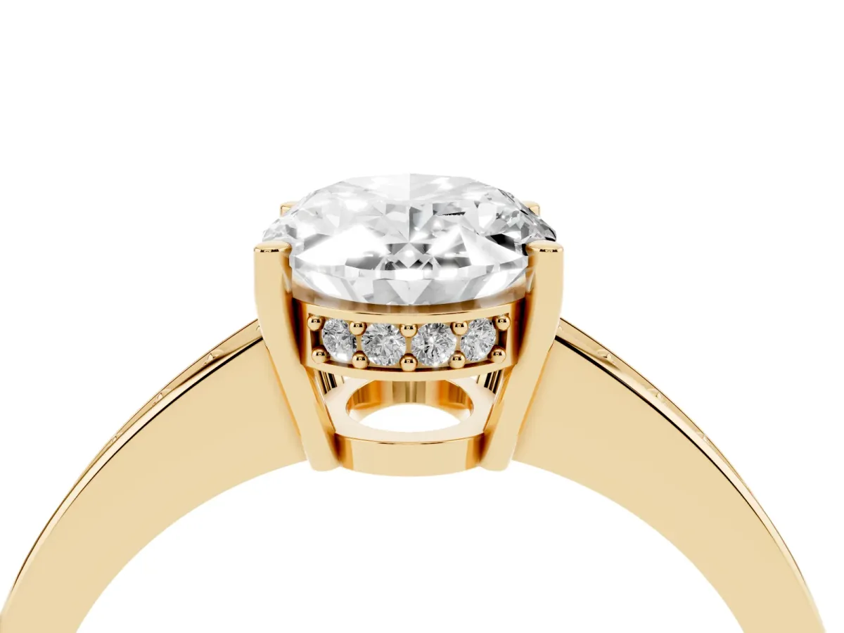 Oval Cut Solitaire Pavé Band Prong Setting Ring Yellow gold