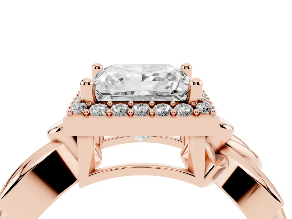 Princess Cut Halo Diamond Floral Band with Four-Prong Setting Rose gold