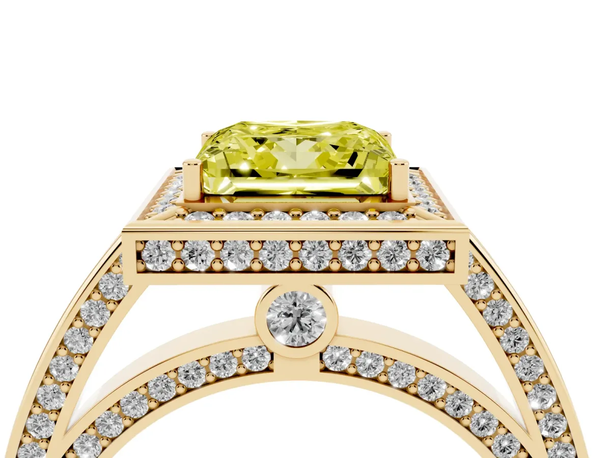 Fancy Yellow Princess Cut Cut Halo Pave Split Shank Prong Setting Ring Yellow gold