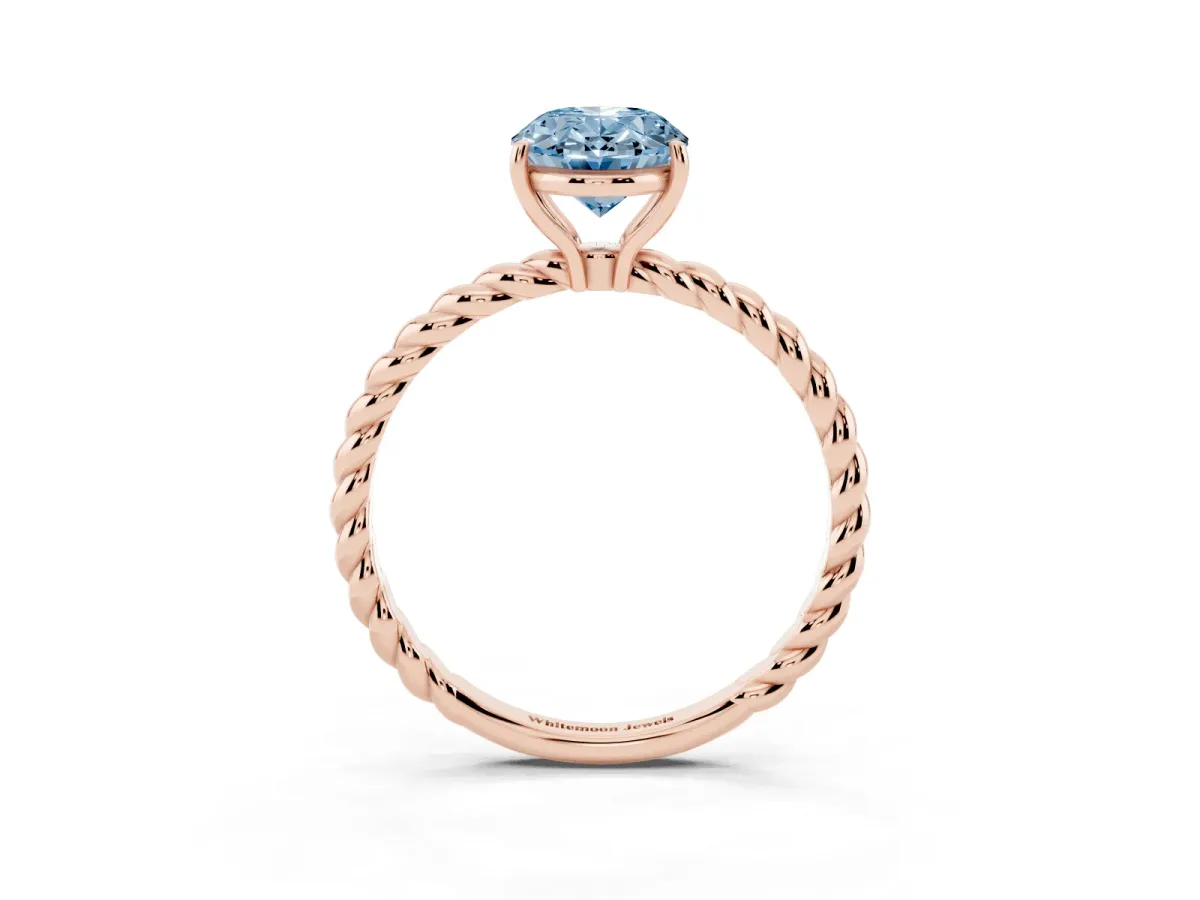 Fancy Blue Oval Cut Solitaire Twist Band Ring with Four-Prong Setting Rose gold