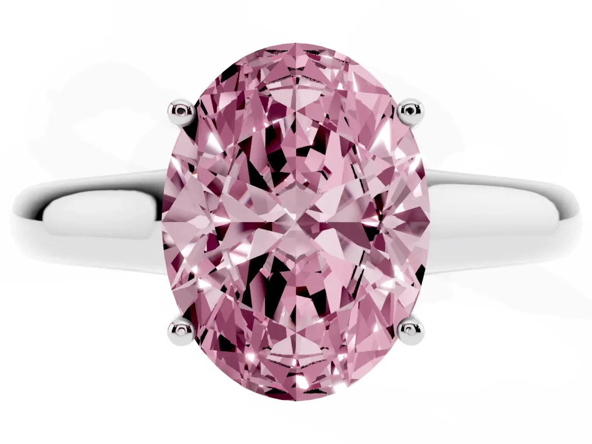 Fancy Pink Oval Cut Solitaire Engagement Ring with Tapered Band and Four-Prong Setting Platinum