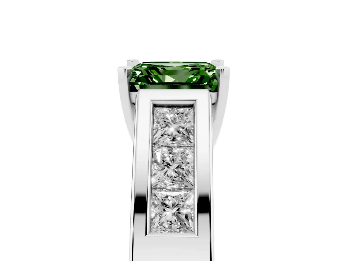 Fancy Green Asscher Cut Cut Channel Set Solitaire Ring with Four-Prong Setting Platinum