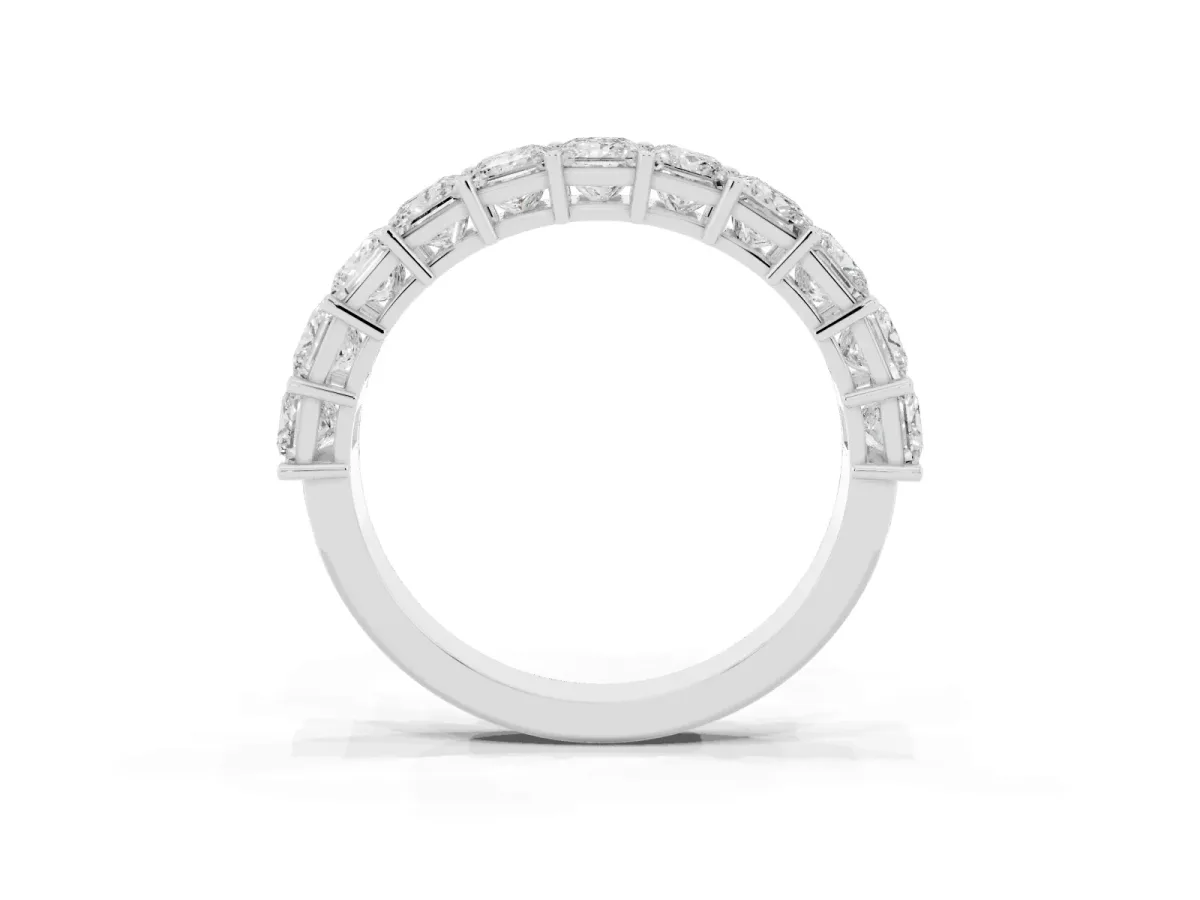 Princess Cut Half Eternity Band with Shared Prong Setting Platinum