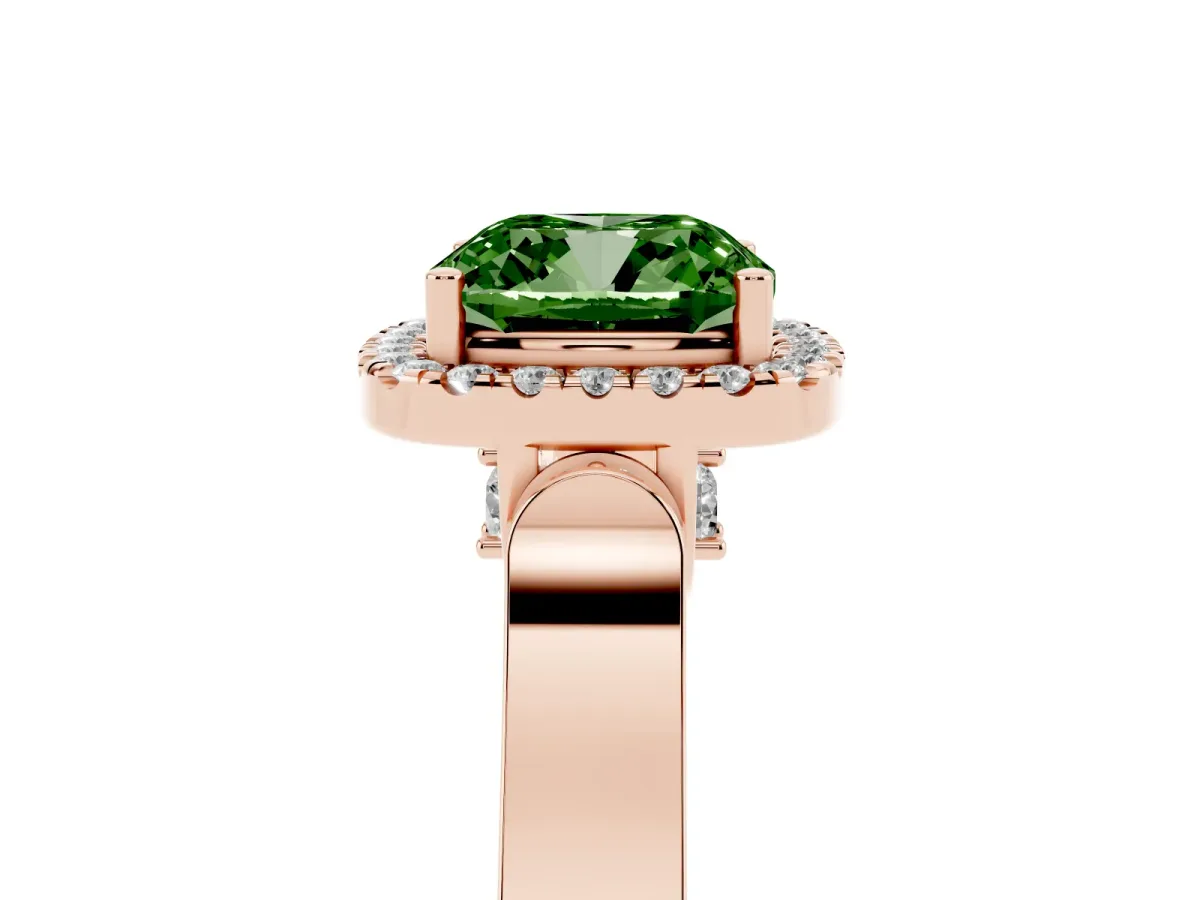 Fancy Green Cushion Cut Halo Pave Split Shank Prong Setting Ring Rose gold