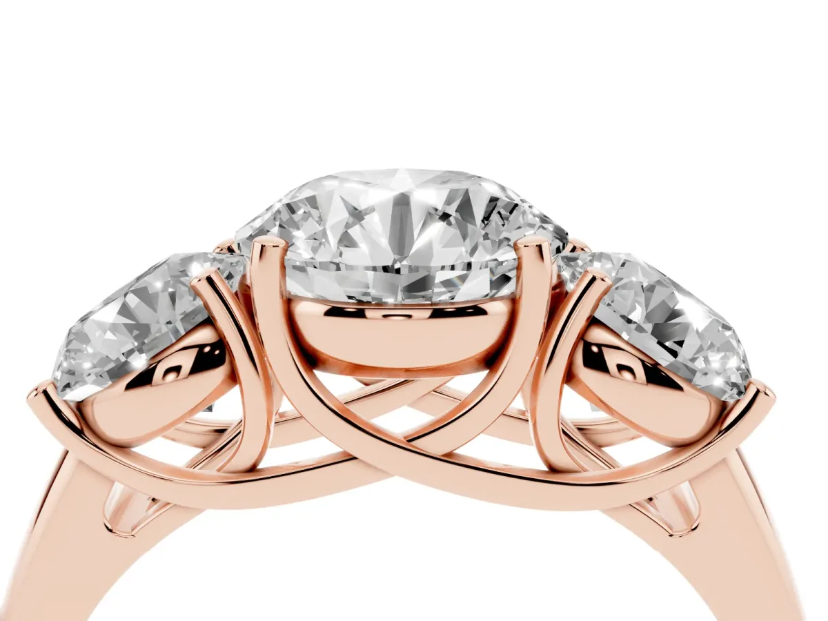 Three-Stone Round Cut Diamond Engagement Ring with Prong Setting Rose gold