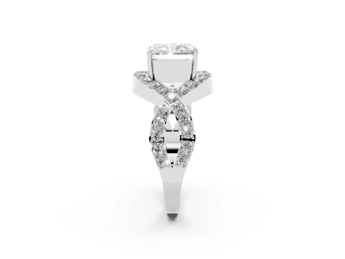 Radiant Cut Solitaire Twist Band Pavé Diamond Engagement Ring Platinum
