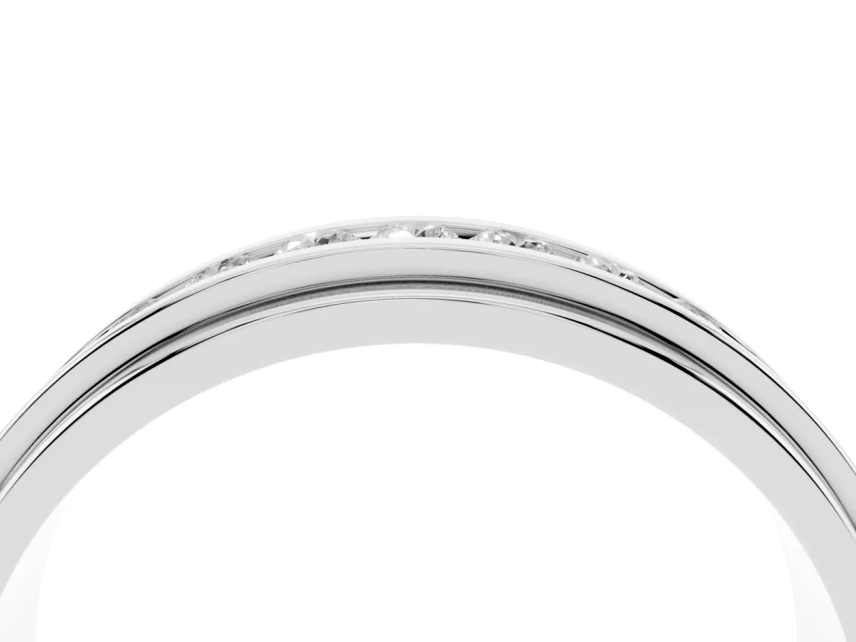 Round Diamond Seven-Stone Channel Set Mens Band Silver