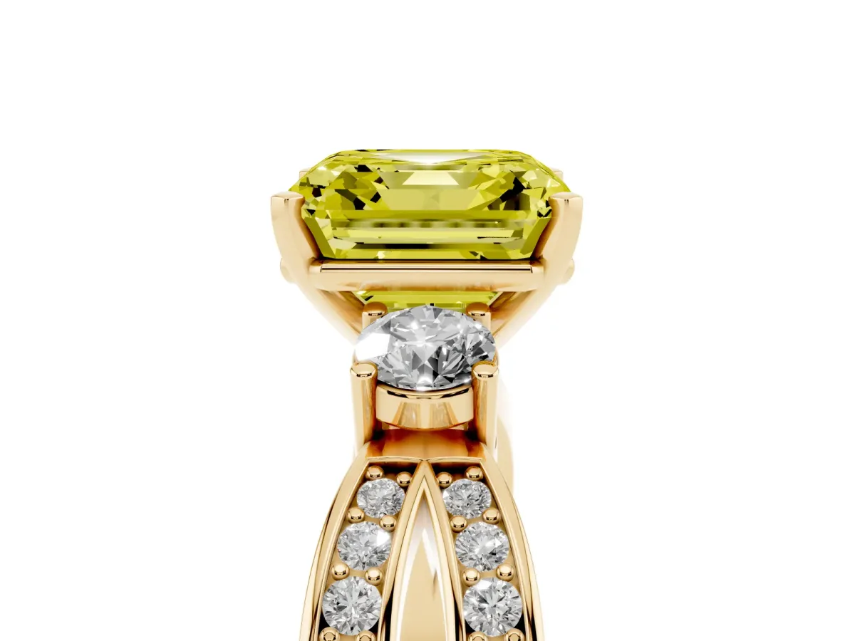 Fancy Yellow Three-Stone Asscher Cut Cut Diamond Twist Band with Prong Setting Yellow gold