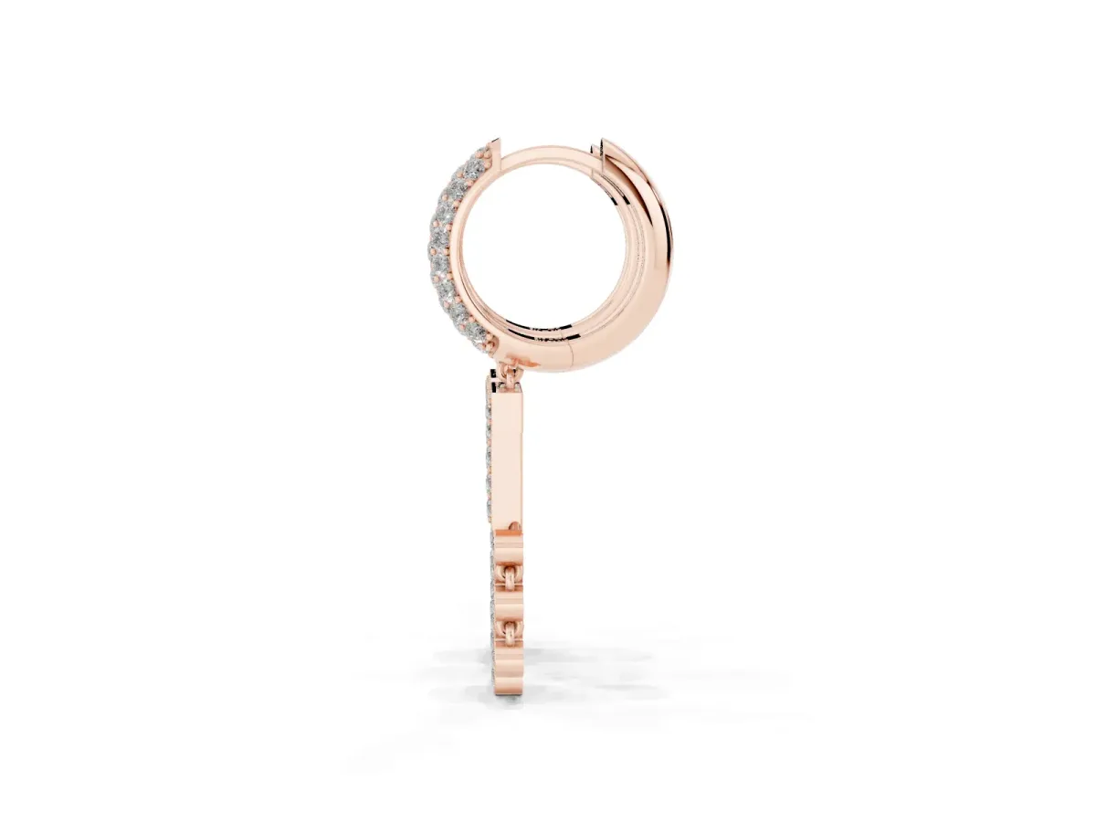 Round Diamond Initial T Huggie Hoop Earrings Rose gold