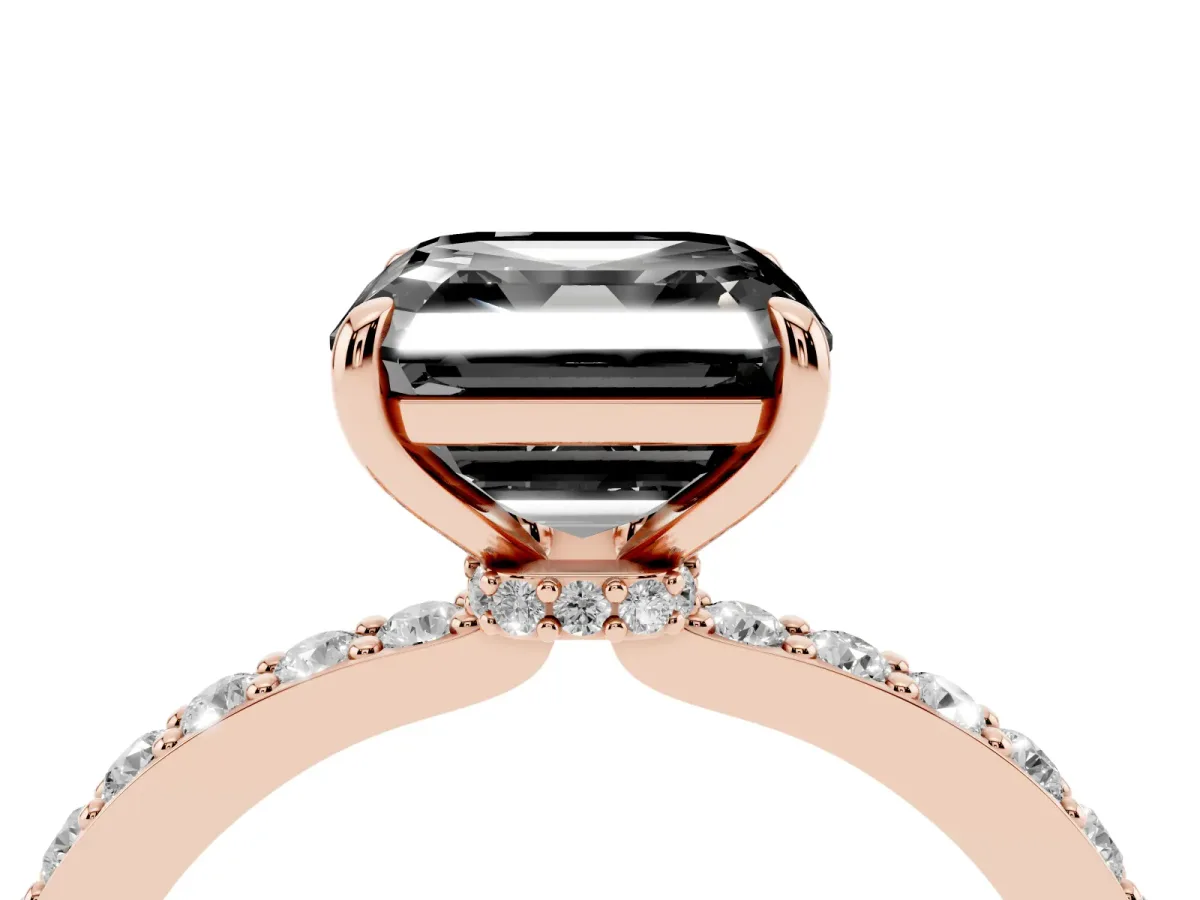 Fancy Black Asscher Cut Diamond Solitaire Engagement Ring with Pavé Band and Four-Prong Setting Rose gold