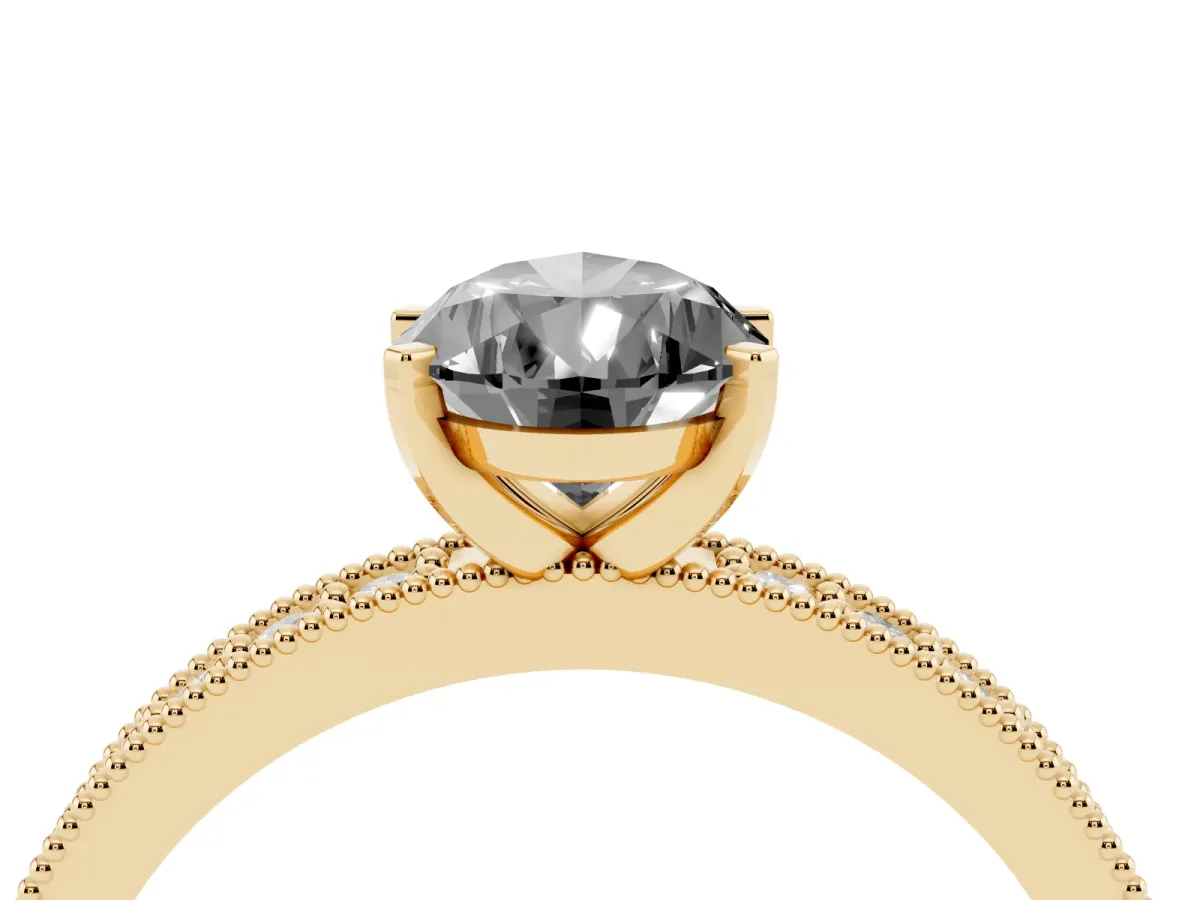 Fancy Black Pear Cut Diamond Milgrain Pavé Engagement Ring with Four-Prong Setting Yellow gold