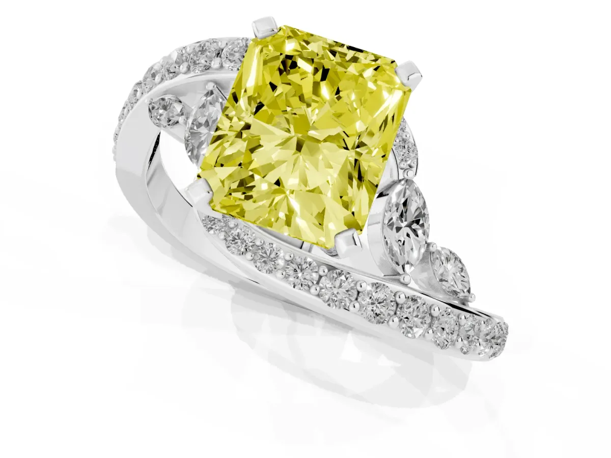 Fancy Yellow Radiant Cut Solitaire with Pavé Twist Band and Four-Prong Setting Silver