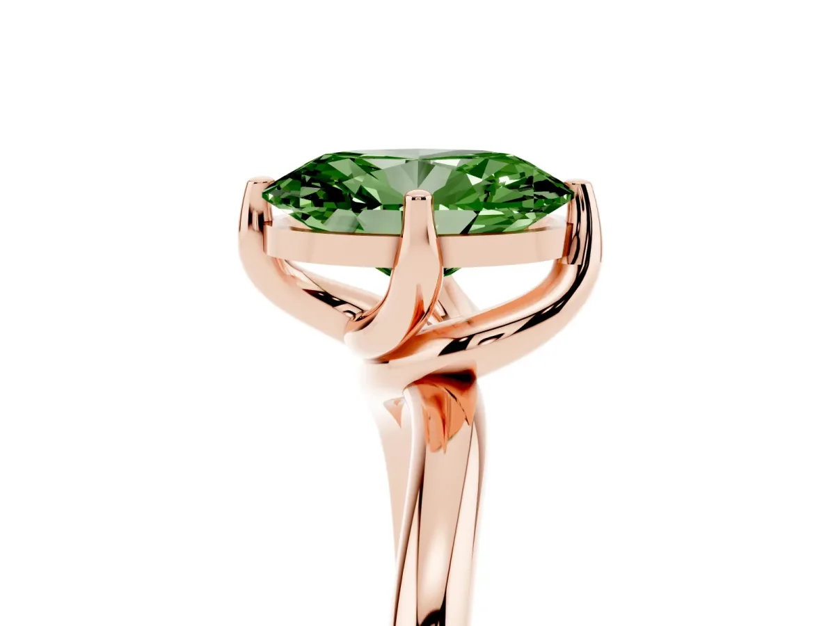 Fancy Green Oval Cut Diamond Solitaire Engagement Ring with Four-Prong Setting and Classic Band Rose gold