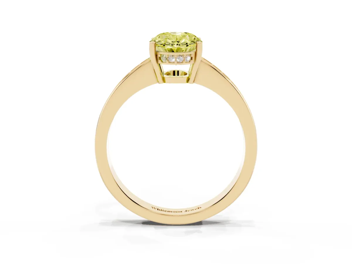 Fancy Yellow Oval Cut Solitaire Pavé Band Prong Setting Ring Yellow gold