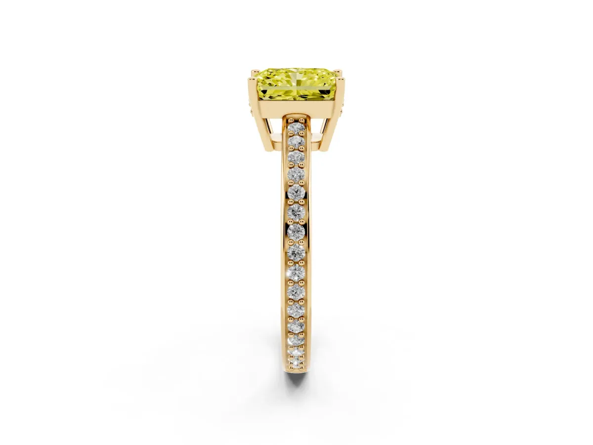Fancy Yellow Radiant Cut Solitaire Pavé Band Prong Setting Ring Yellow gold
