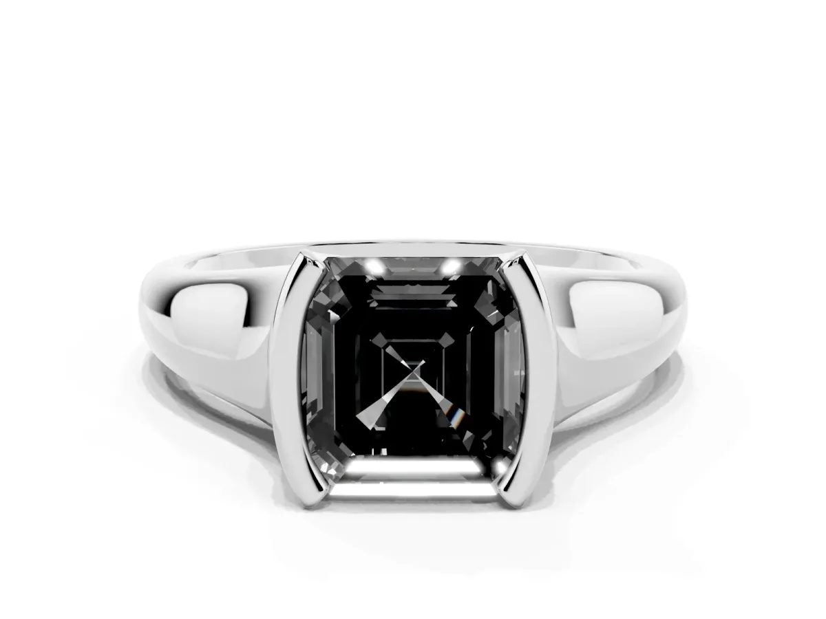 Fancy Black Asscher Cut Solitaire Tension Set Diamond Ring with Split Shank Band White gold