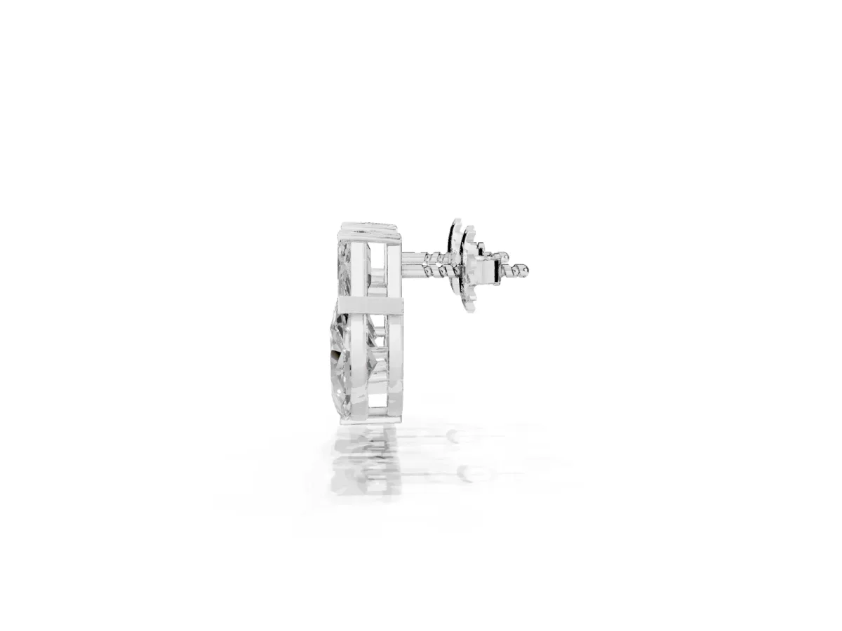 Emerald, Marquise and Pear Diamond Mosaic Three Stone Fan Earrings Platinum