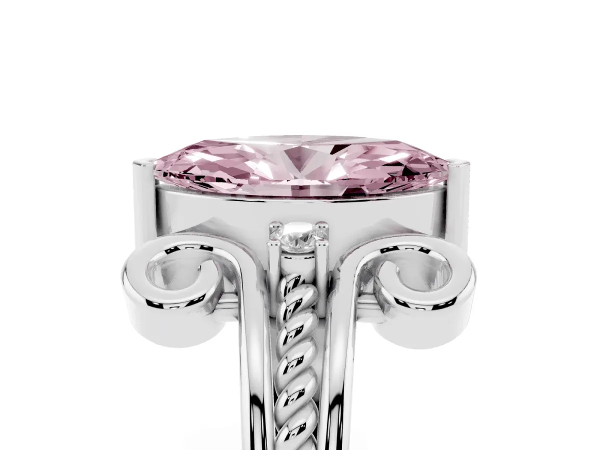 Fancy Pink Marquise Cut Solitaire Twisted Band Scroll Prong Ring Silver