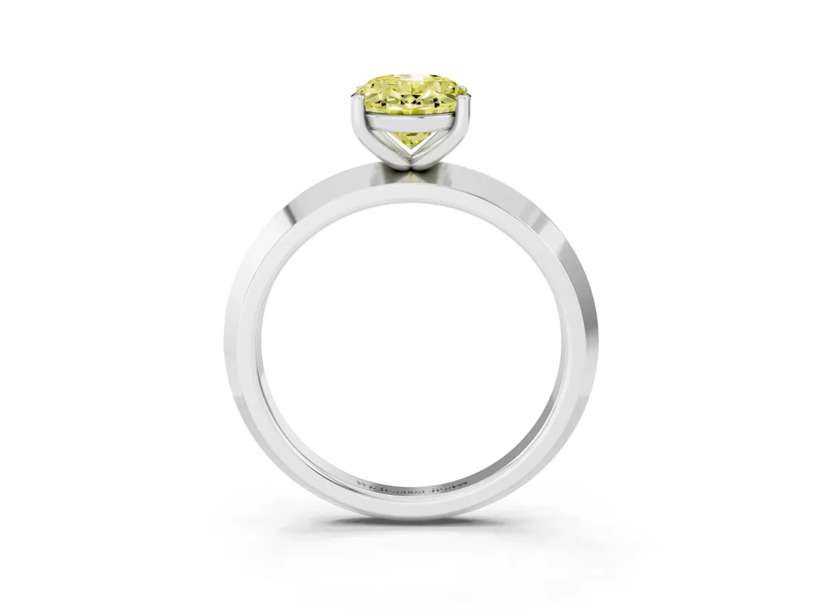 Fancy Yellow Oval Cut Cut Solitaire Engagement Ring with Flat Band and Four-Prong Setting Silver