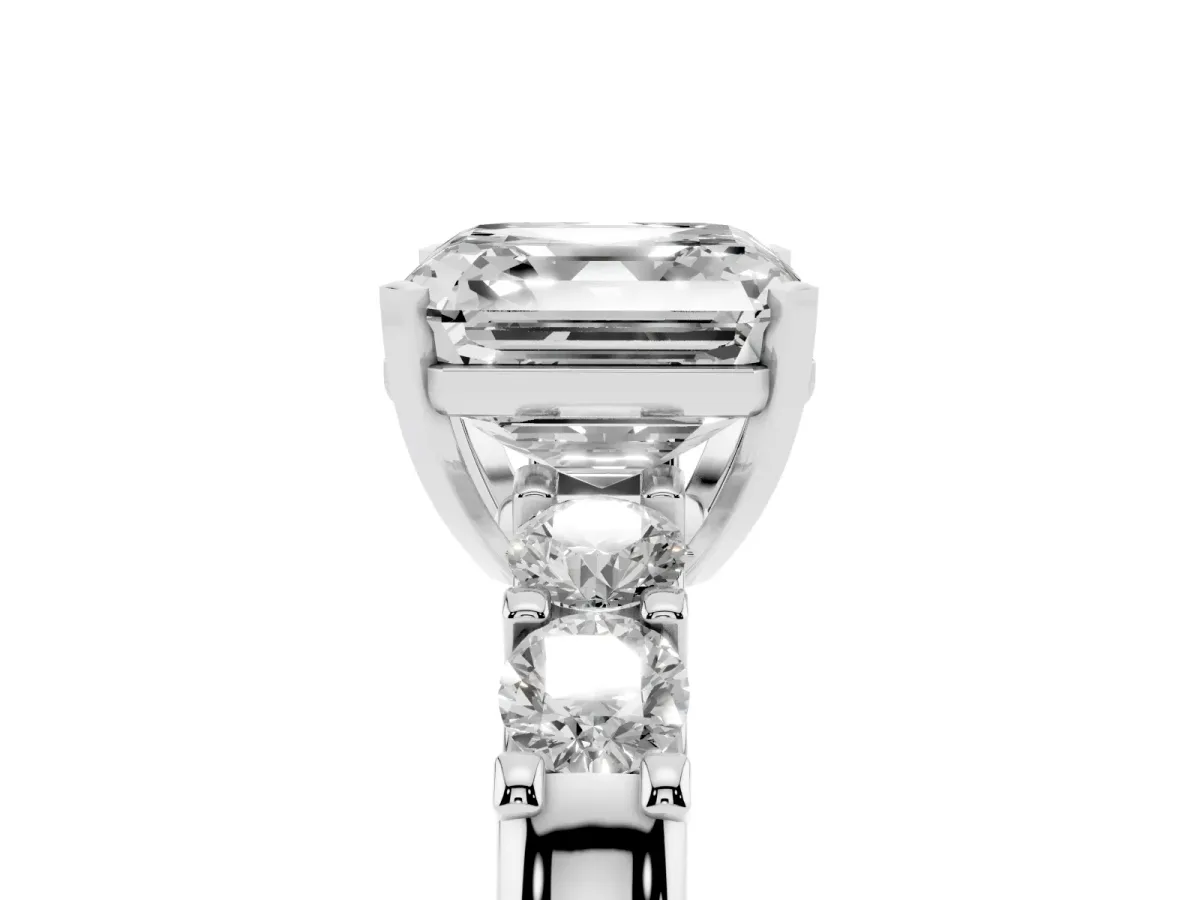 Asscher Cut Brilliant Cut Diamond Five-Stone Prong Set Engagement Ring with Channel Band Silver