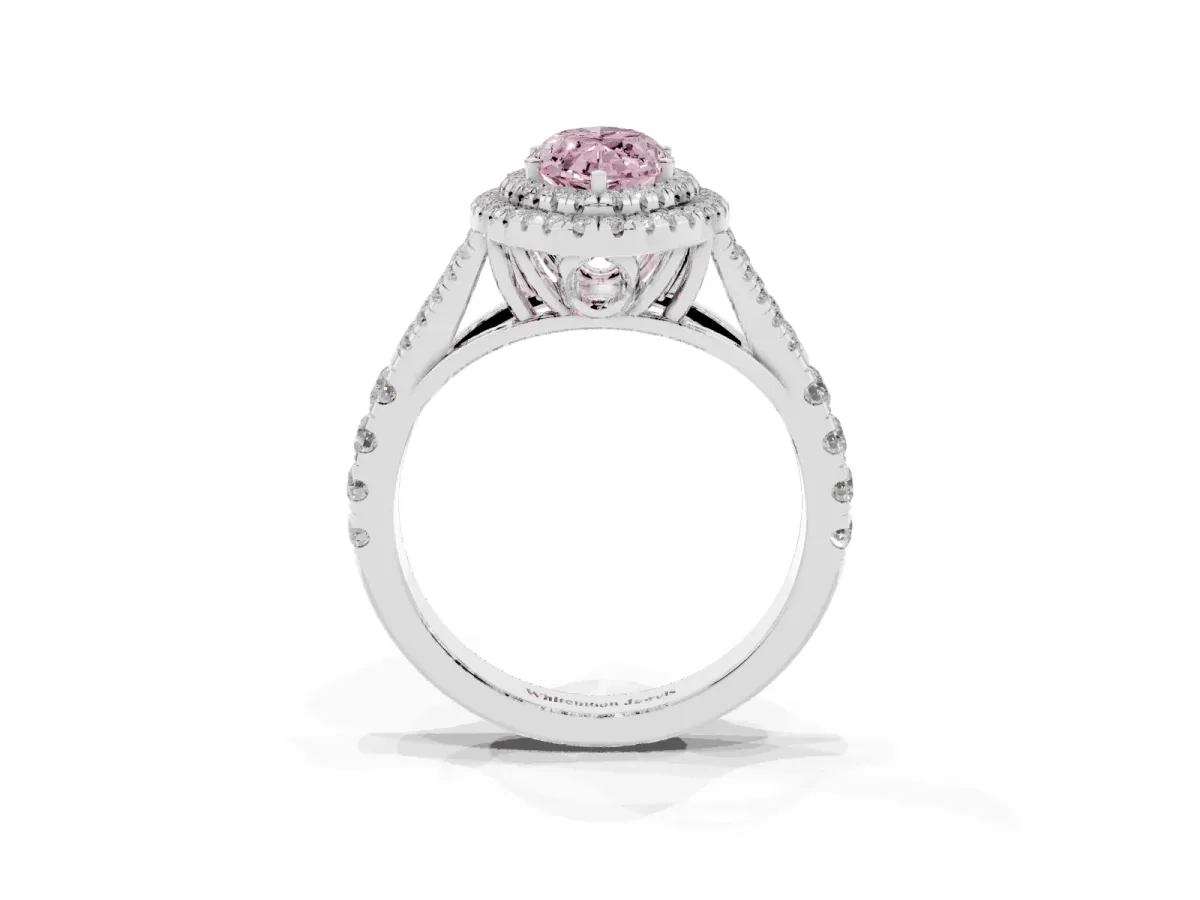 Fancy Pink Marquise Cut Diamond Pavé Split Shank Double Halo Engagement Ring Silver