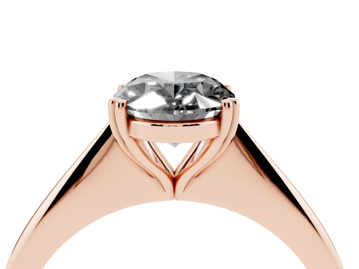 Fancy Black Oval Cut Solitaire Diamond Ring with Six-Prong Setting and Classic Band Rose gold