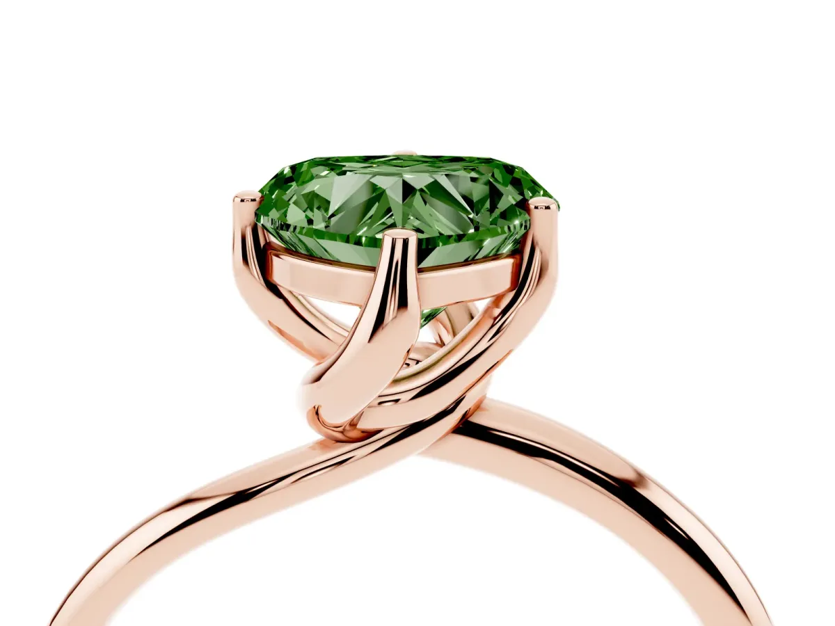 Fancy Green Heart Cut Diamond Solitaire Engagement Ring with Four-Prong Setting and Classic Band Rose gold