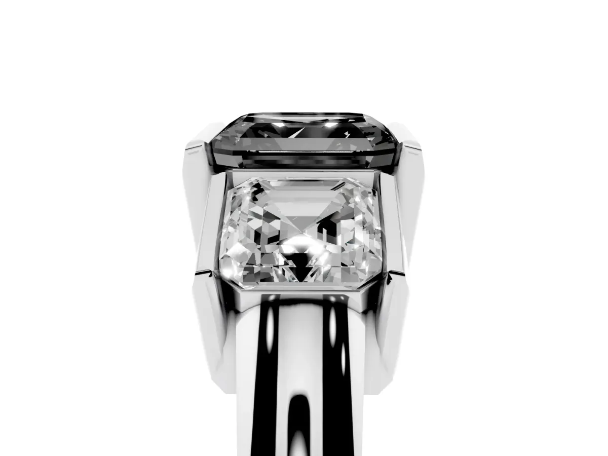 Fancy Black Three Stone Asscher Cut Cut Channel Set Diamond Ring Silver