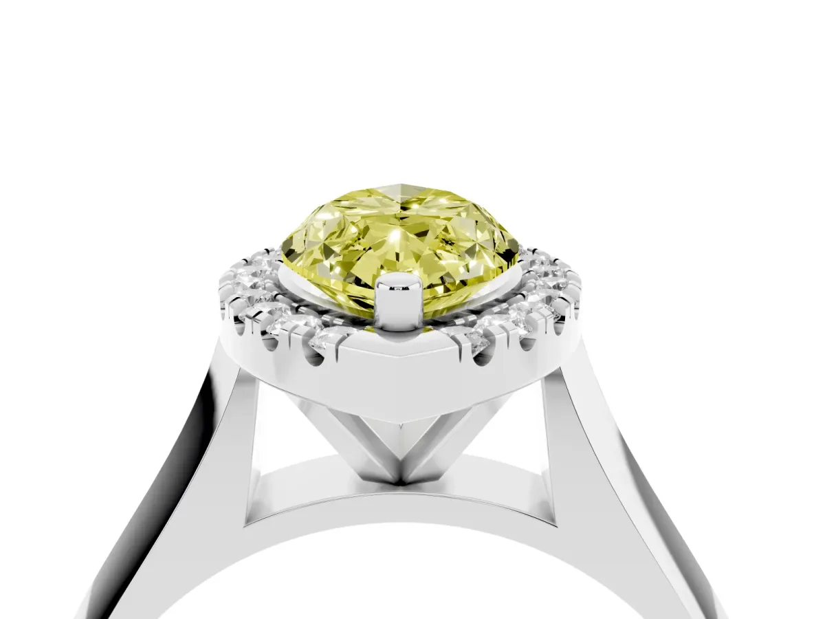 Fancy Yellow Marquise Cut Cut Halo Solitaire Engagement Ring with Square Band and Four-Prong Setting Platinum