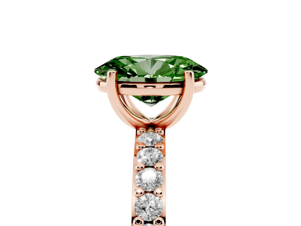 Fancy Green Oval Cut Cut Diamond Solitaire with Pave Band and Four-Prong Setting Rose gold