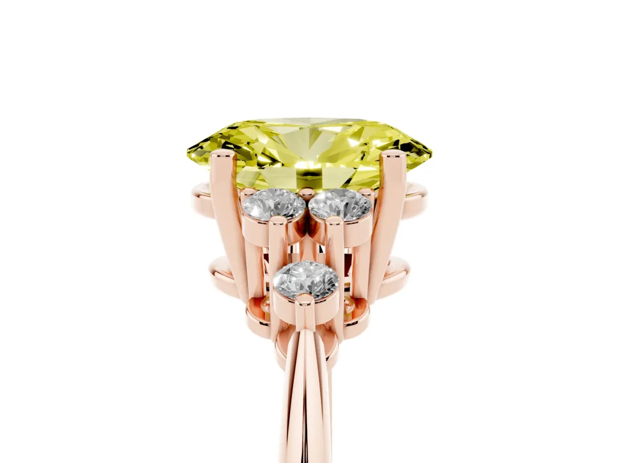 Fancy Yellow Oval Cut Cut Diamond Cluster Ring with Solitaire Band and Four-Prong Setting Rose gold