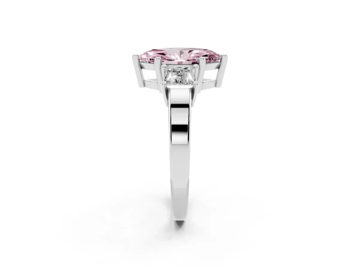 Fancy Pink Three-Stone Marquise Cut Cut Solitaire Ring with Prong Setting Silver