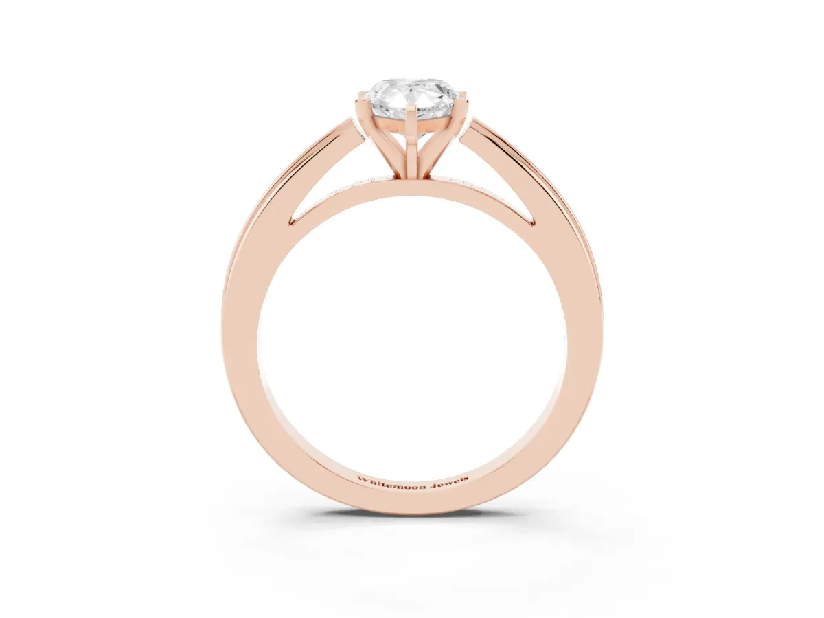 Pear Cut Solitaire Diamond Ring with Four-Prong Setting and Classic Band Rose gold