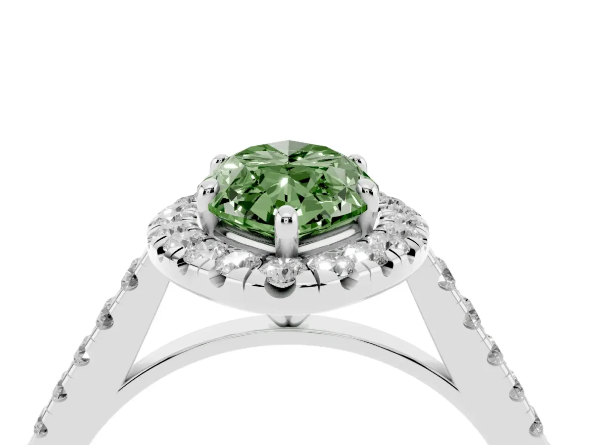 Fancy Green Marquise Cut Halo Pave Diamond Engagement Ring with Four-Prong Setting Silver