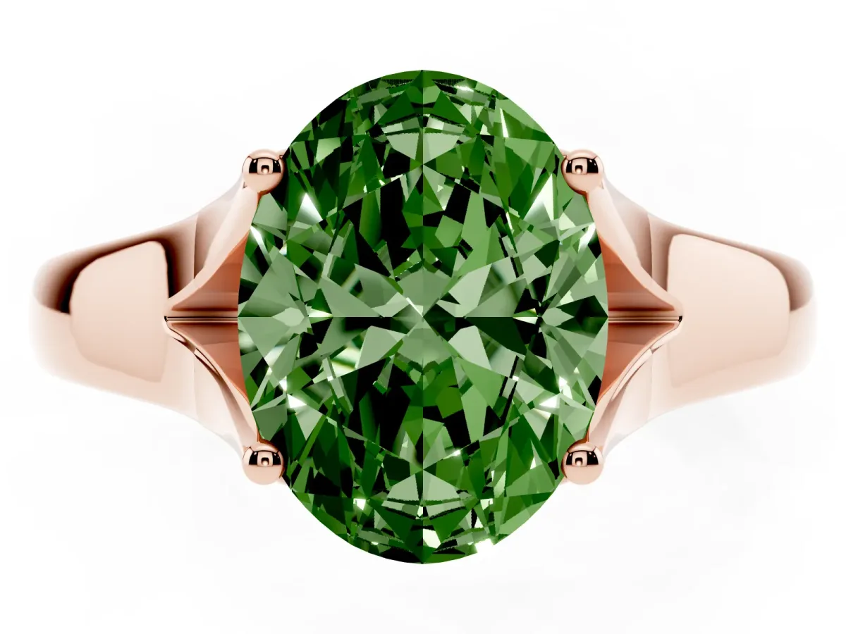 Fancy Green Oval Cut Solitaire Diamond Ring with Cathedral Band and Four-Prong Setting Rose gold