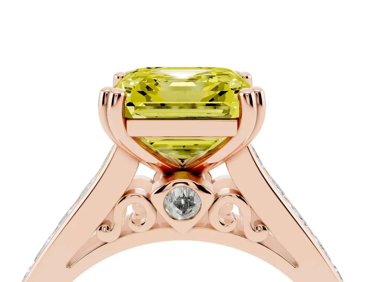Fancy Yellow Asscher Cut Cut Channel Set Solitaire Engagement Ring with Prong Setting Rose gold