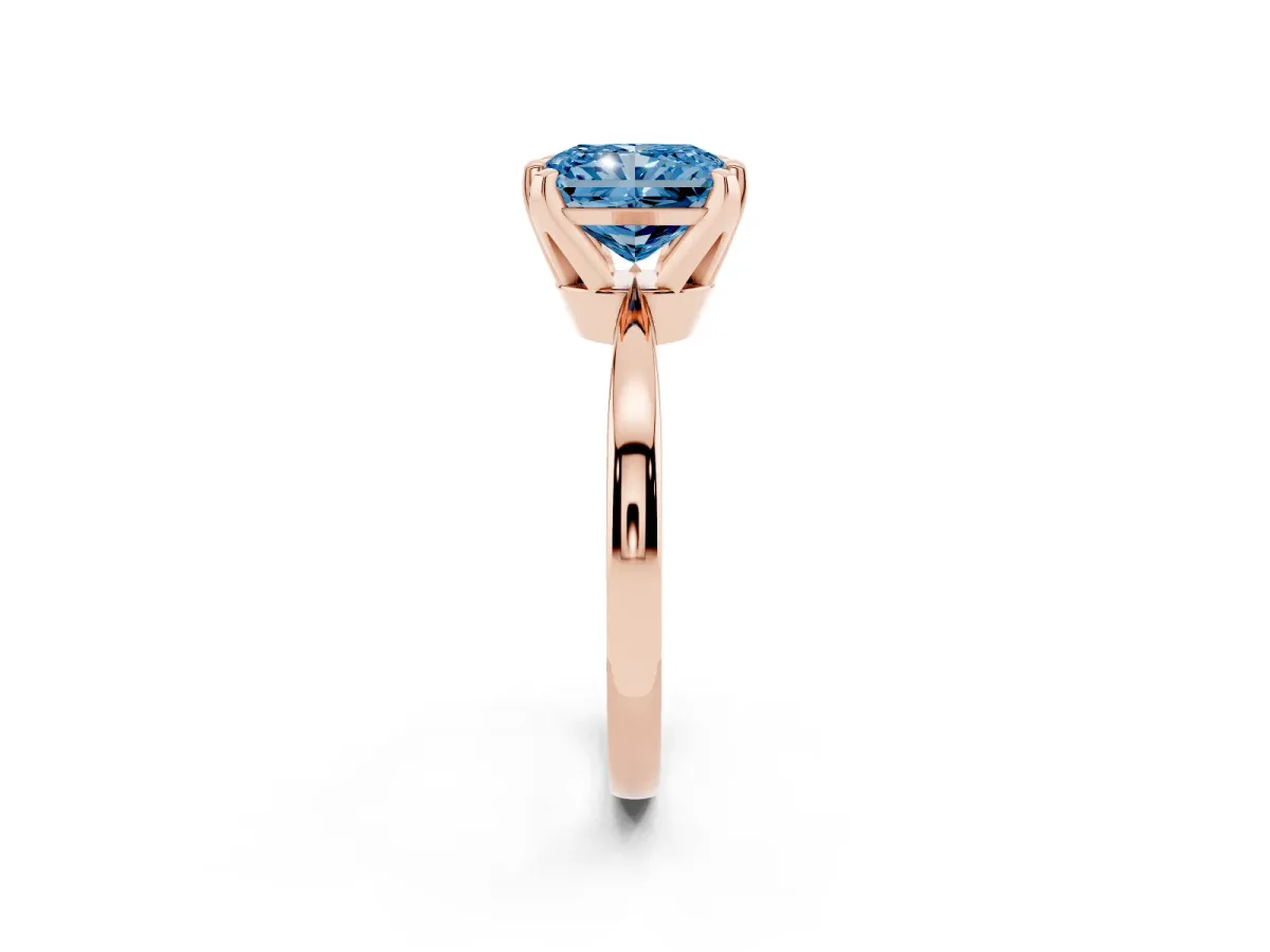 Fancy Blue Radiant Cut Solitaire Engagement Ring with Six-Prong Setting and Tapered Band Rose gold