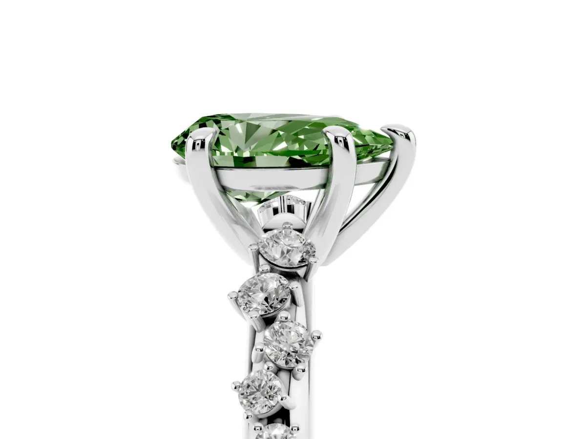 Fancy Green Pear Cut Cut Diamond Vine Band with Four-Prong Setting Platinum