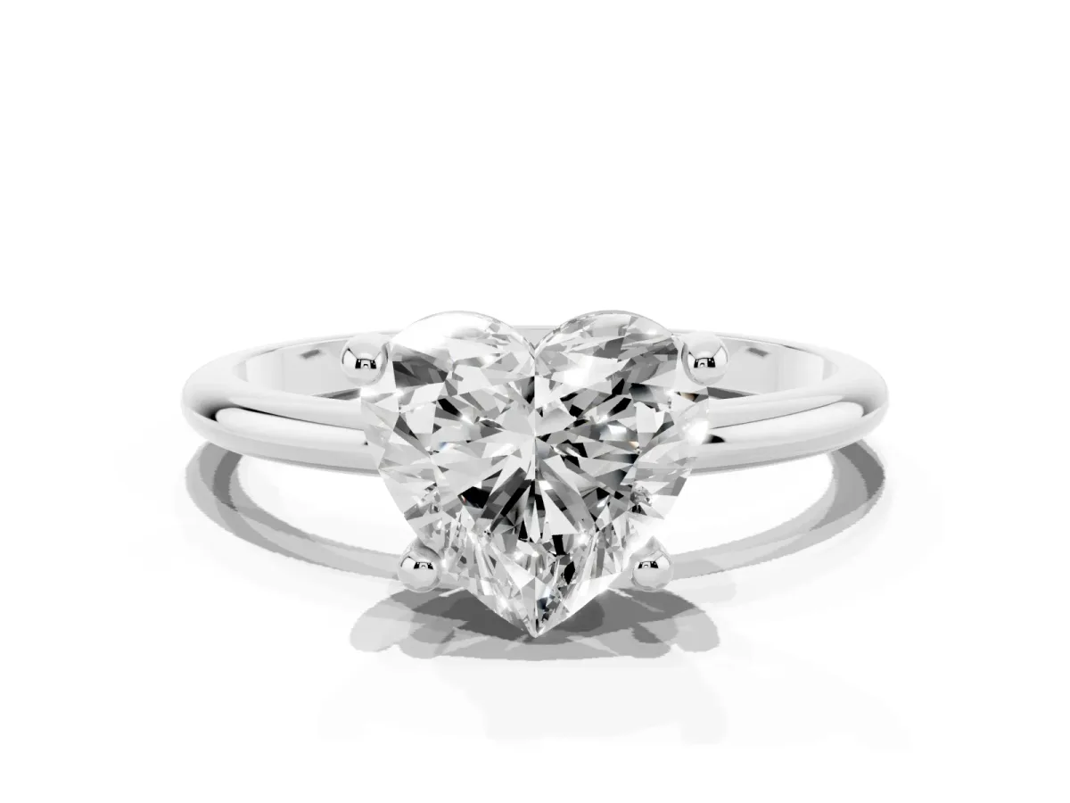 Heart Cut Solitaire Diamond Ring with 4-Prong Setting on a Classic Band Silver