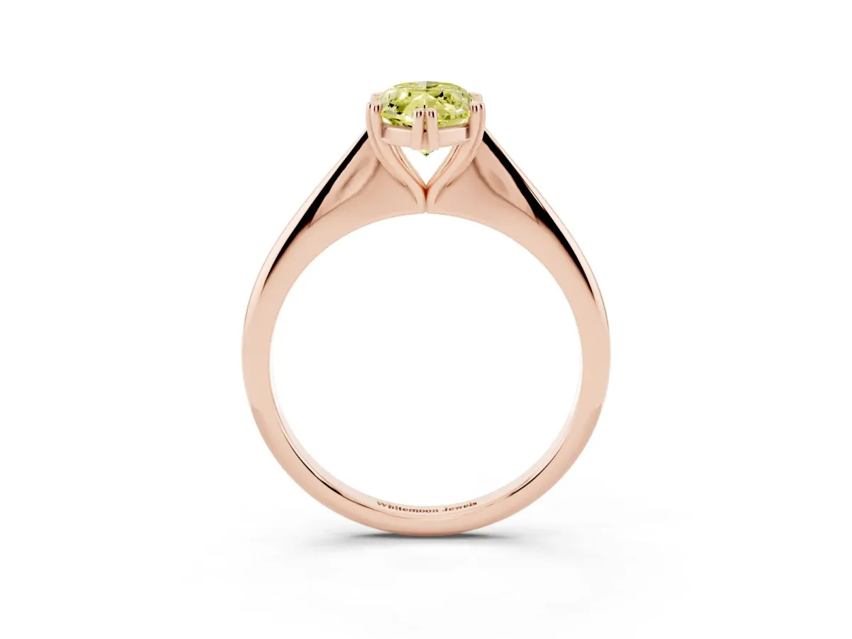 Fancy Yellow Marquise Cut Solitaire Diamond Ring with Six-Prong Setting and Classic Band Rose gold