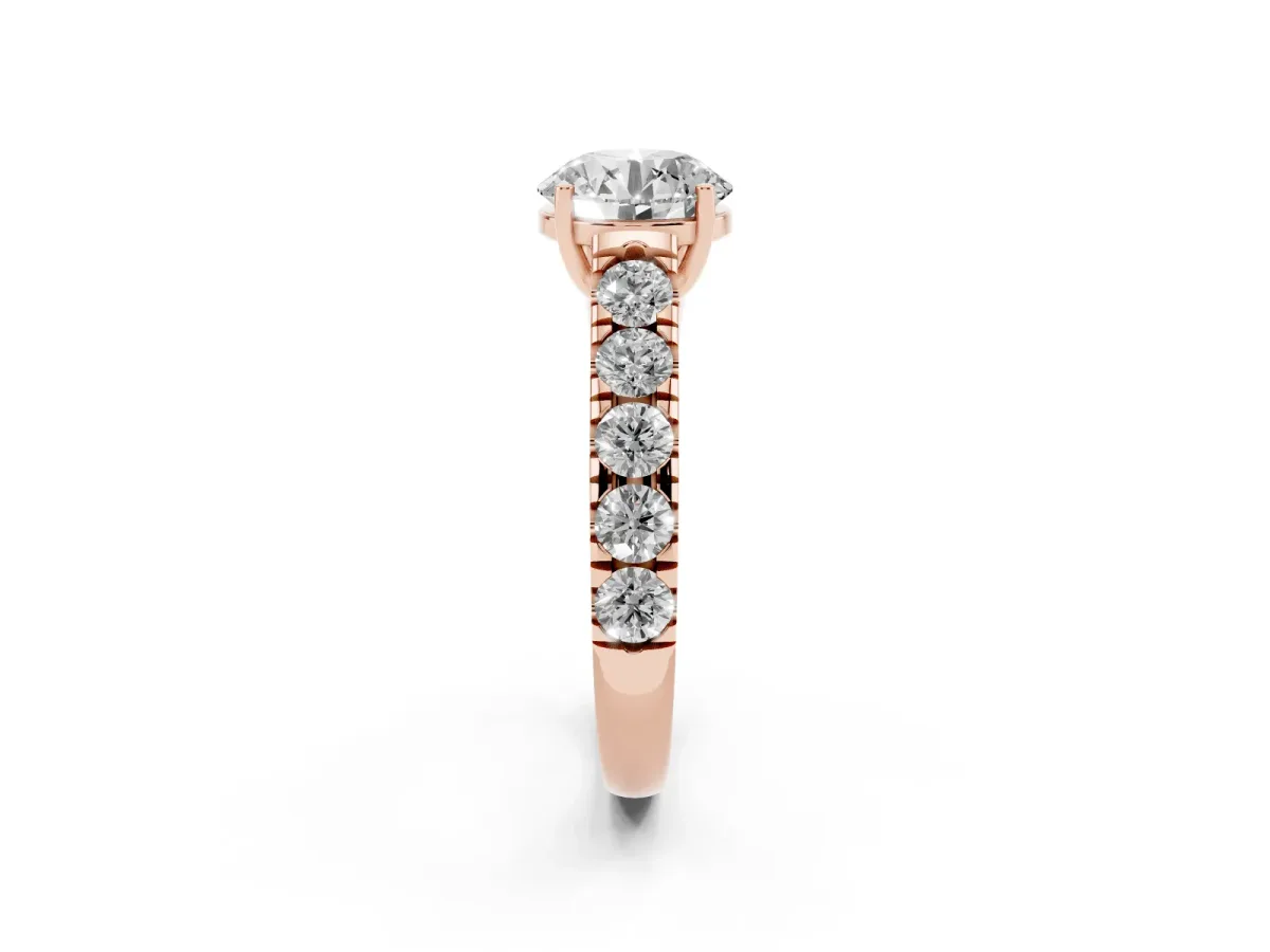 Round Cut Cut Diamond Solitaire Ring with Micro Pave Band and Prong Setting Rose gold