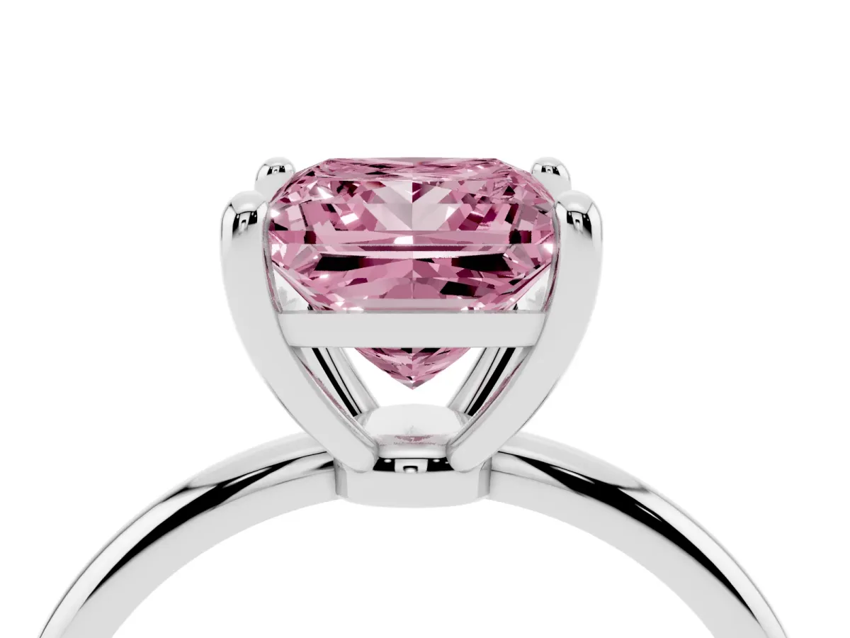 Fancy Pink Princess Cut Solitaire Diamond Ring with 4-Prong Setting on a Classic Band Silver